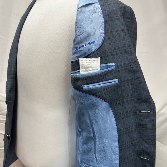 Custom Tailored Men's 36R Slate Blue Gray Plaid 2-Button Blazer Jacket Bespoke - Picture 7 of 8
